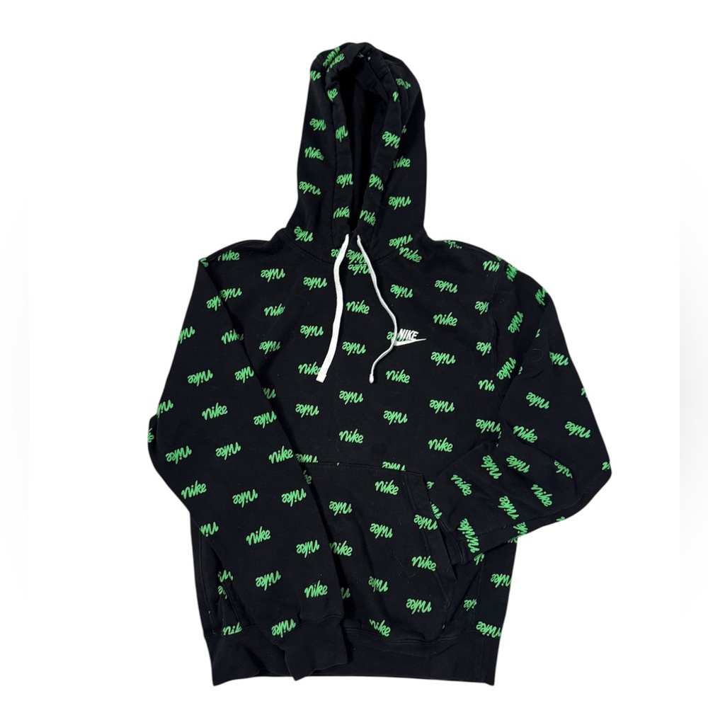 Nike Black Hoodie with Green Pattern